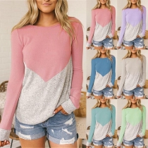 Fashion Contrast Color Long Sleeve Round Neck Sweatshirt