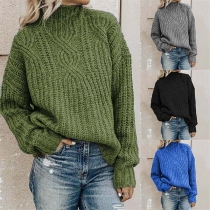 Fashion Solid Color Long Sleeve Mock Neck Sweater