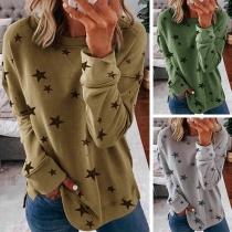 Casual Style Star Printed Long Sleeve Round Neck Sweatshirt