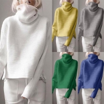 Fashion Solid Color Long Sleeve Turtleneck Knit Top