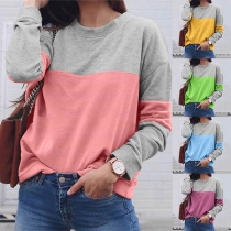 Casual Style Long Sleeve Round Neck Contrast Color Sweatshirt