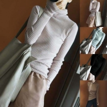 Simple Style Long Sleeve Turtleneck Solid Color Knit Top