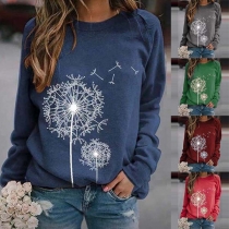 Fashion Dandelion Printed Long Sleeve Round Neck Sweatshirt