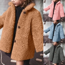 Fashion Solid Color Long Sleeve Children Plush Coat