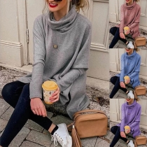 Fashion Solid Color Long Sleeve Turtleneck Loose Top