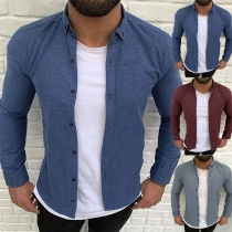 Fashion Solid Color Long Sleeve POLO Collar Man's Shirt