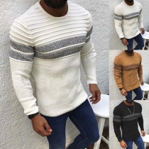 Fashion Contrast Color Long Sleeve Round Neck Man's Knit Top