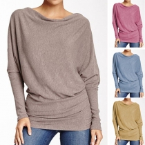 Fashion Solid Color Dolman Sleeve Cowl Neck Loose T-shirt