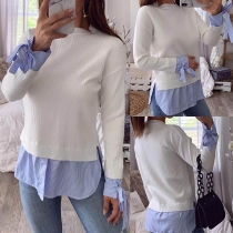 Fashion Striped Spliced Long Sleeve Round Neck Knit Top