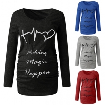 Fashion Letters Printed Long Sleeve Round Neck Maternity T-shirt