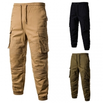 Fashion Solid Color Side-pocket Elastic Waist Man's Pants