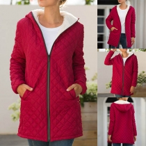 Fashion Solid Color Long Sleeve Hooded Plush Lining Coat
