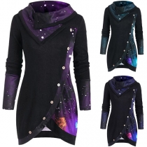 Fashion Starry Printed Long Sleeve Irregular Hem T-shirt