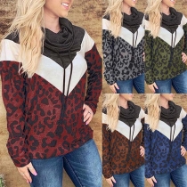 Fashion Long Sleeve Cowl Neck Leopard Printed Sweatshirt