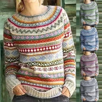 Fashion Long Sleeve Round Neck Colorful Printed Sweater