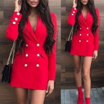 OL Style Long Sleeve Notched Lapel Double-breasted Suit Dress