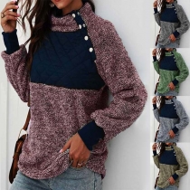 Fashion Contrast Color Long Sleeve High Collar Plush Sweatshirt