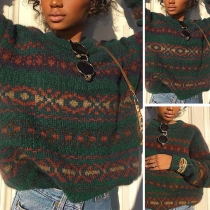 Fashion Long Sleeve Round Neck Printed Sweater