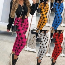 Fashion High Waist Slim Fit Plaid Pants