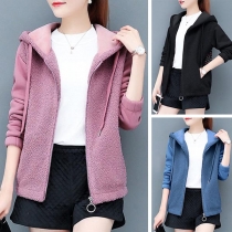 Fashion Long Sleeve Hooded Faux Cashmere Coat