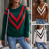 Casual Style Long Sleeve Round Neck Contrast Color Sweatshirt