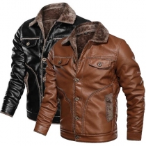 Retro Style Long Sleeve Faux Fur Collar Man's PU Leather Coat