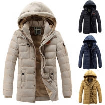 Fashion Solid Color Long Sleeve Detachable Hooded Man's Padded Coat