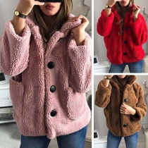 Fashion Solid Color Long Sleeve Stand Collar Plush Coat