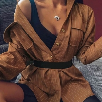 Fashion Long Sleeve POLO Collar Striped Shirt