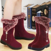 Fashion Flat Heel Round Toe Faux Fur Spliced Snow Boots