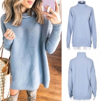 Fashion Solid Color Long Sleeve High Collar Sweatshirt Dress