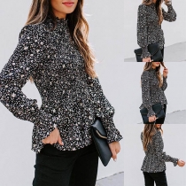 Fashion Long Sleeve Stand Collar Printed Blouse
