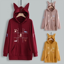 Cute Cartoon Printed Pattern Long Sleeve Hooded Sweatshirt