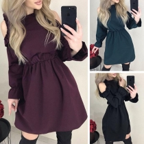 Sexy Off-shoulder Long Sleeve Round Neck Ruffle Dress