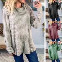 Fashion Solid Color Long Sleeve Cowl Neck Loose T-shirt