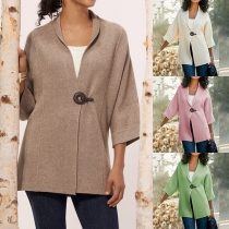 Fashion Solid Color 3/4 Sleeve Loose Cardigan