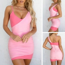 Sexy Backless Contrast Color Slim Fit Sling Dress