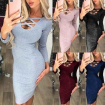 Sexy Crossover V-neck Long Sleeve Slim Fit Party Dress