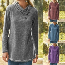 Fashion Solid Color Long Sleeve Wrinkled T-shirt