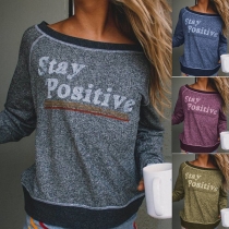 Fashion Letters Printed Long Sleeve Contrast Color T-shirt