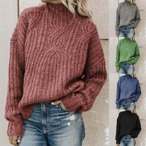 Fashion Solid Color Long Sleeve Mock Neck Sweater