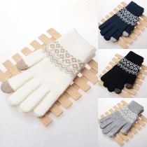 Fashion Contrast Color Printed Knit Gloves