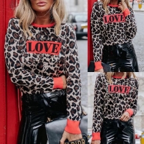 Fashion Leopard Printed Long Sleeve Round Neck Sweatshirt