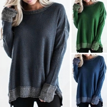 Fashion Solid Color Long Sleeve Round Neck Loose T-shirt