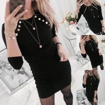 Fashion Solid Color Long Sleeve Round Neck Slim Fit Dress
