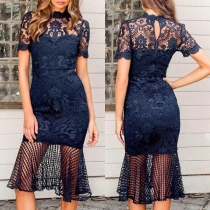 Sexy Short Sleeve Round Neck Slim Fit Lace Dress