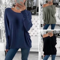 Fashion Solid Color Dolman Sleeve Round Neck T-shirt