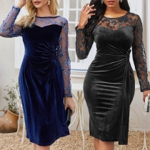 Sexy See-through Gauze Embroidered Spliced Long Sleeve Party Dress