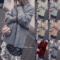 Fashion Solid Color Long Sleeve Round Neck Loose Sweater