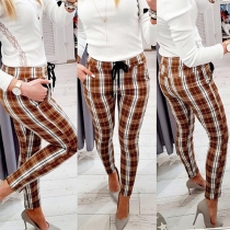 Fashion High Waist Slim Fit Plaid Pants